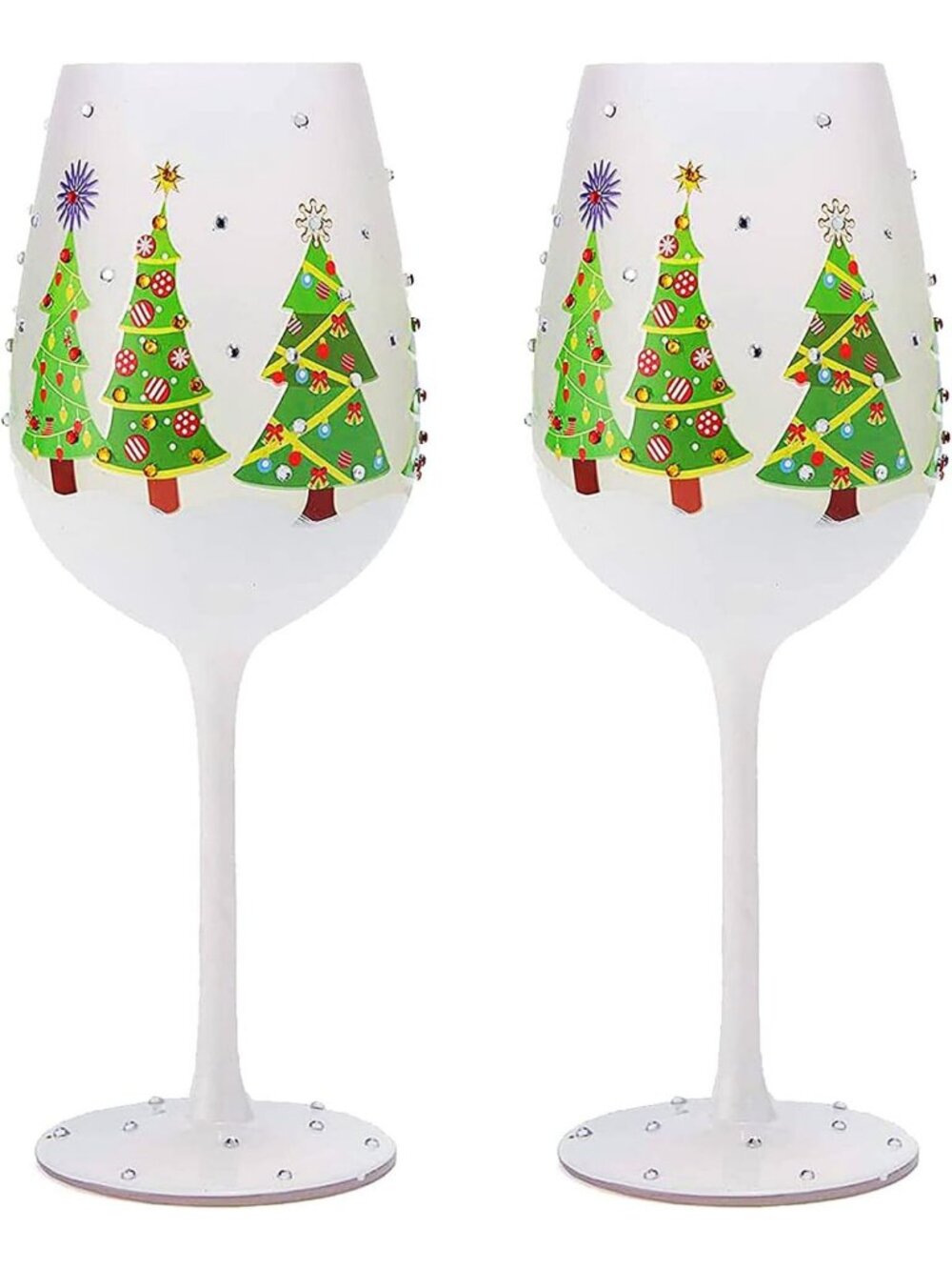 Festive Holiday Stemmed Wine Glasses Set of 2 - 17.5oz Christmas Goblets